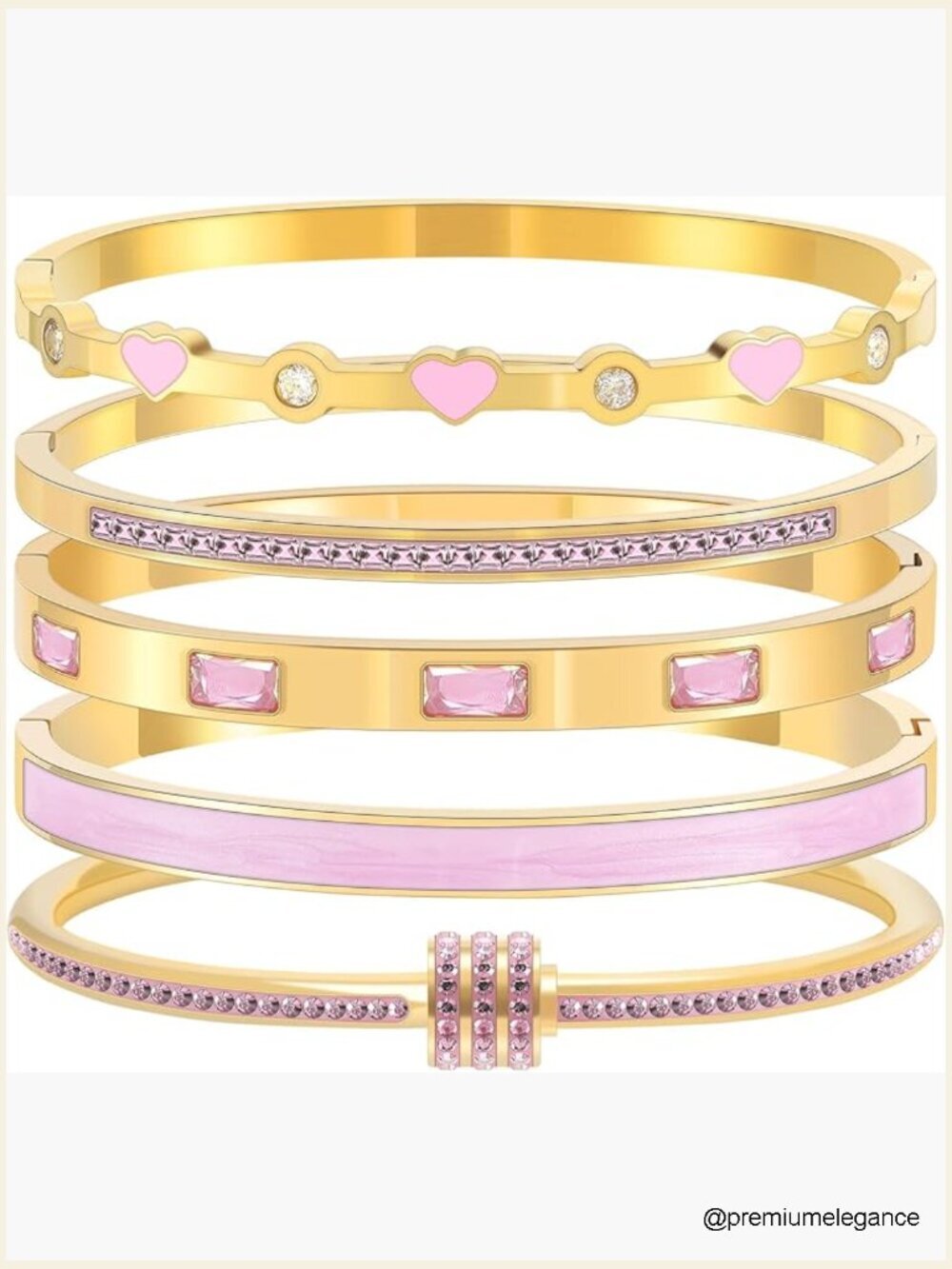 Stackable Love Bangle Bracelets - 18K Gold Plated Stainless Steel 7"